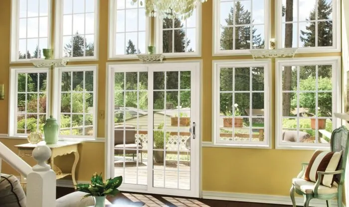 Custom Sliding Patio door with casement windows surrounding the door.