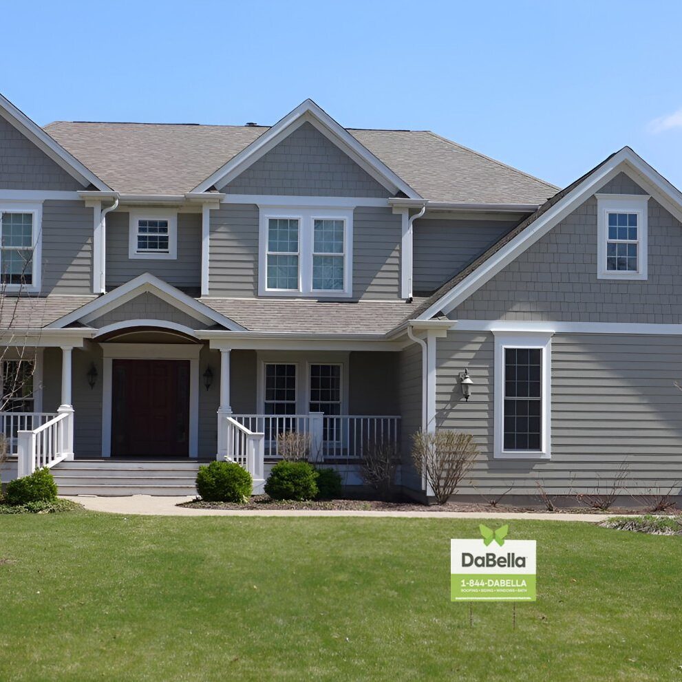 Siding replacement with James Hardie fiber cement in Gray color
